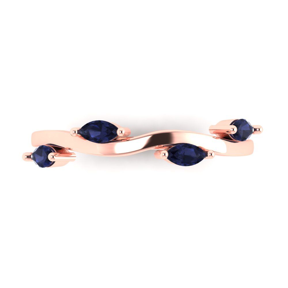 0.4 cttw Simulated Blue Sapphire Marquise Cut Rose Gold Eternity Wedding Band