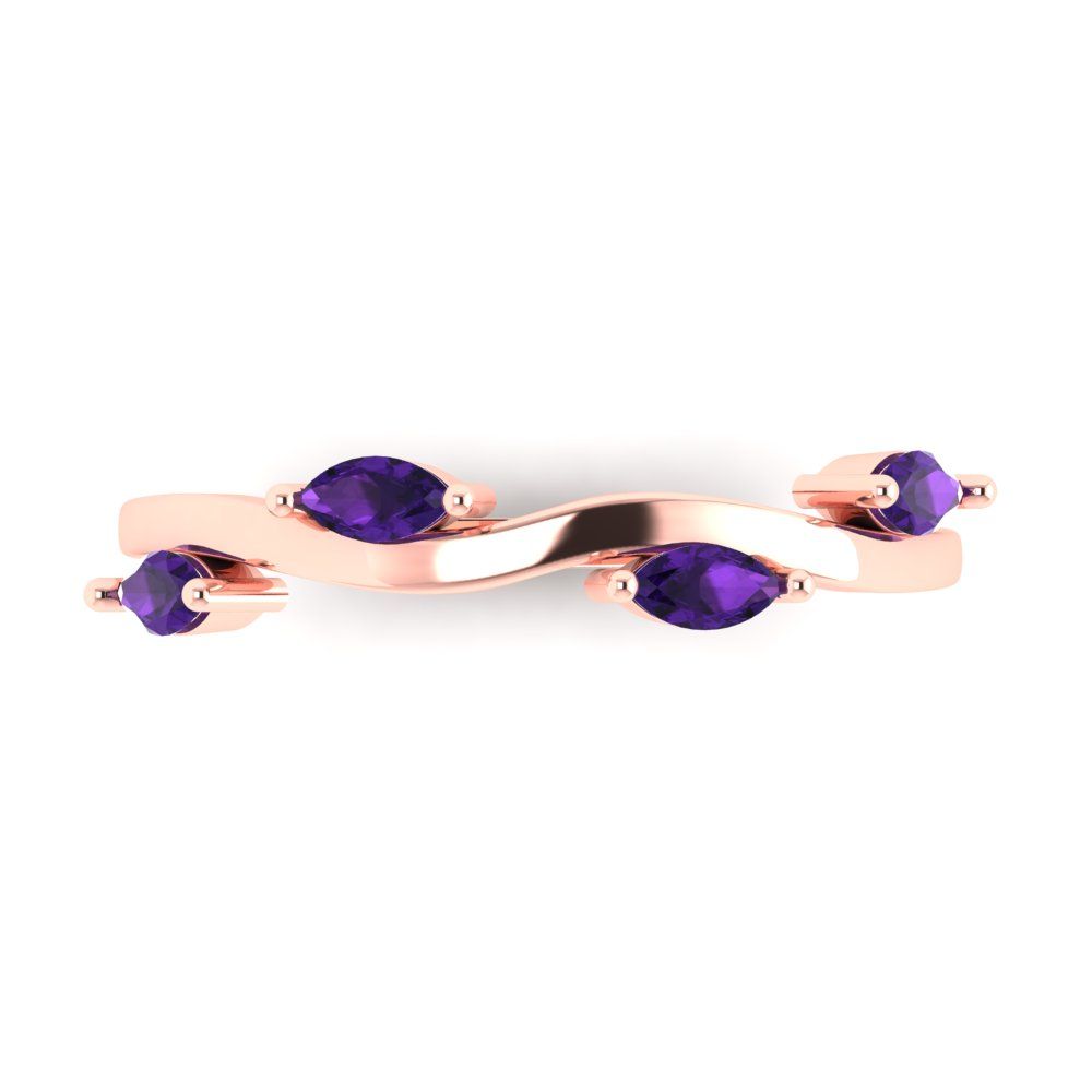 0.4 cttw Natural Amethyst Marquise Cut Rose Gold Eternity Wedding Band
