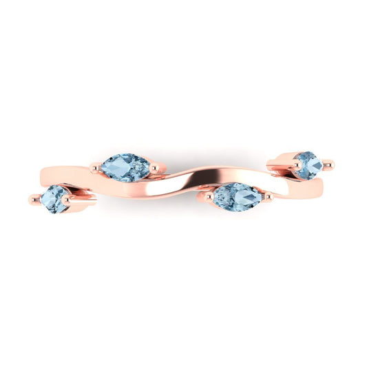 0.4 cttw Natural Aquamarine Marquise Cut Rose Gold Eternity Wedding Band
