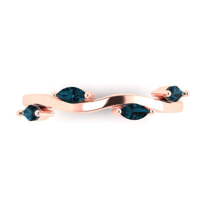 0.4 cttw Natural London Blue Topaz Marquise Cut Rose Gold Eternity Wedding Band