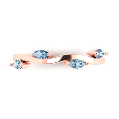 0.4 cttw Natural Swiss Blue Topaz Marquise Cut Rose Gold Eternity Wedding Band