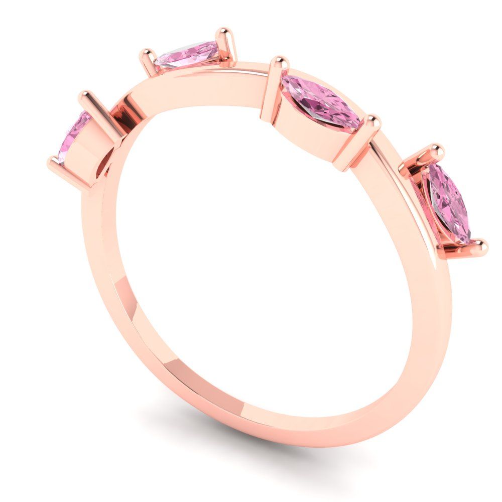 0.4 cttw Simulated Pink Diamond Marquise Cut Rose Gold Eternity Wedding Band