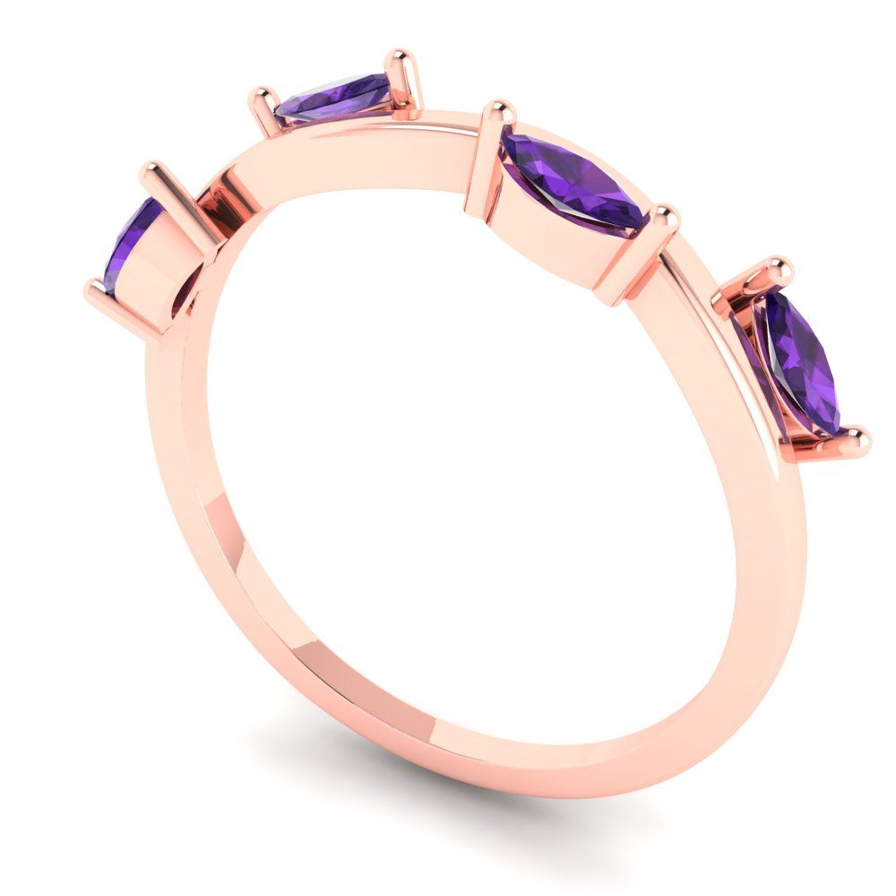 0.4 cttw Natural Amethyst Marquise Cut Rose Gold Eternity Wedding Band