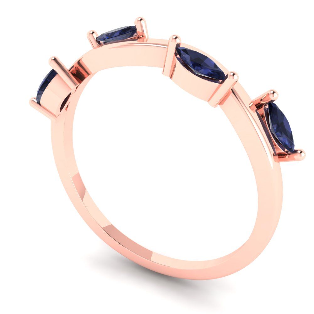 0.4 cttw Simulated Blue Sapphire Marquise Cut Rose Gold Eternity Wedding Band