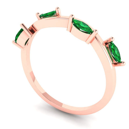 0.4 cttw Simulated Emerald Marquise Cut Rose Gold Eternity Wedding Band