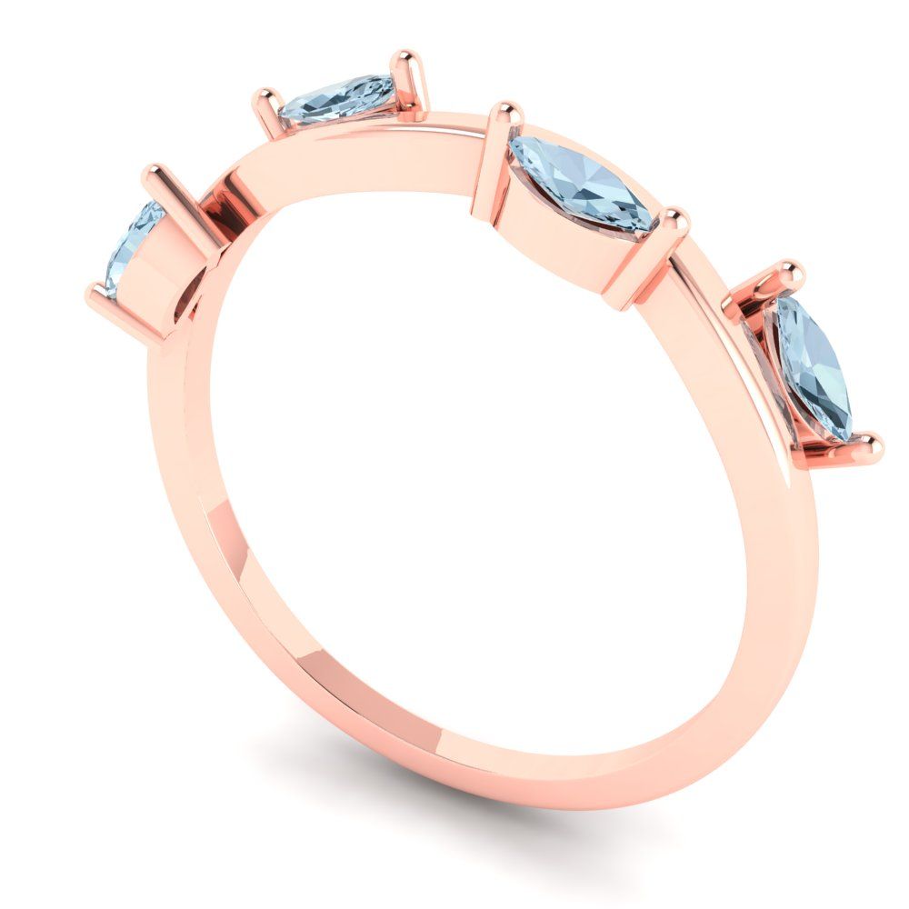 0.4 cttw Natural Aquamarine Marquise Cut Rose Gold Eternity Wedding Band