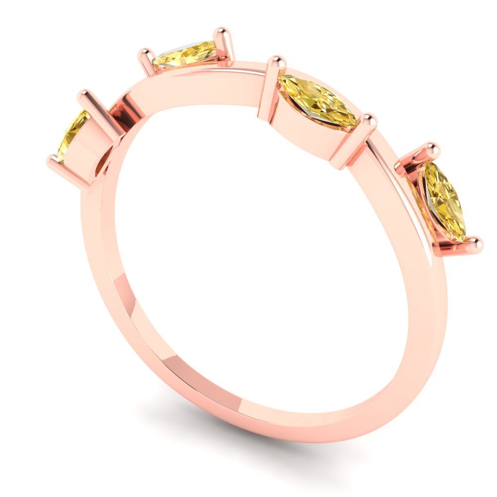 0.4 cttw Yellow Moissanite Marquise Cut Rose Gold Eternity Wedding Band