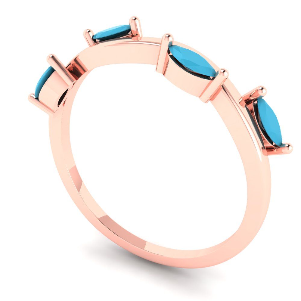 0.4 cttw Simulated Turquoise Marquise Cut Rose Gold Eternity Wedding Band