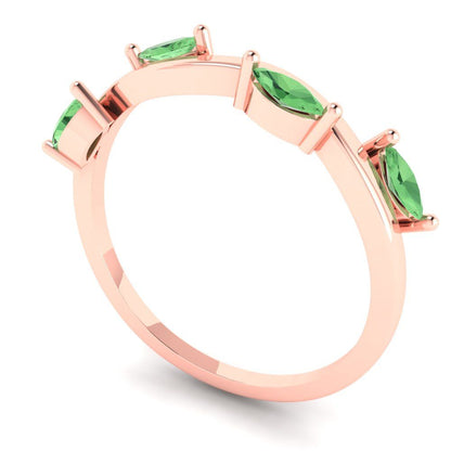 0.4 cttw Simulated Green Diamond Marquise Cut Rose Gold Eternity Wedding Band