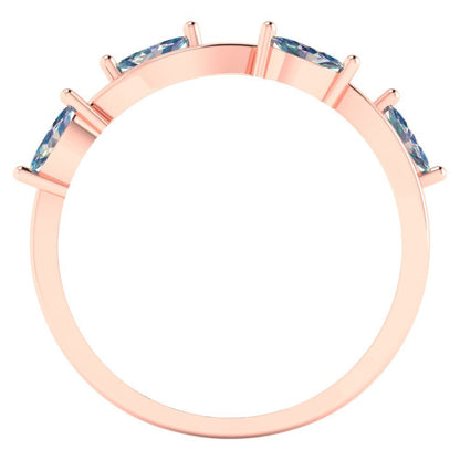 0.4 cttw Blue Moissanite Marquise Cut Rose Gold Eternity Wedding Band