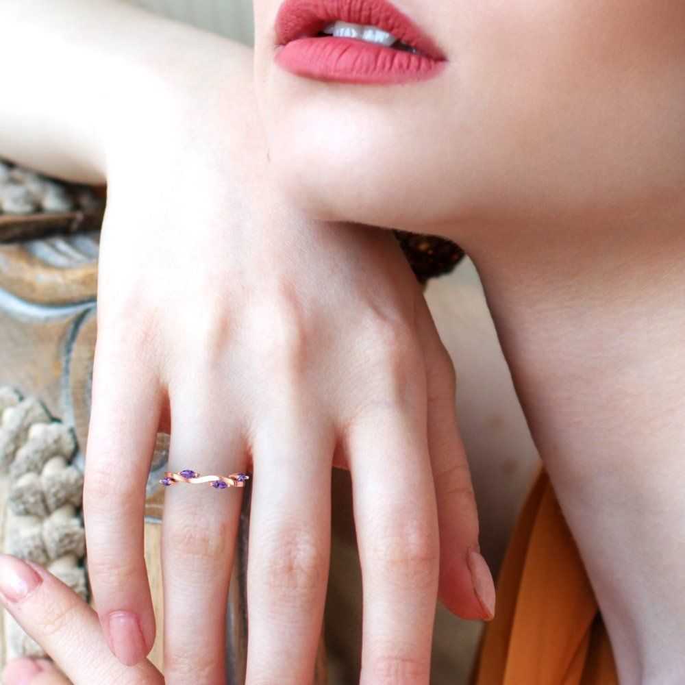 0.4 cttw Simulated Alexandrite Marquise Cut Rose Gold Eternity Wedding Band