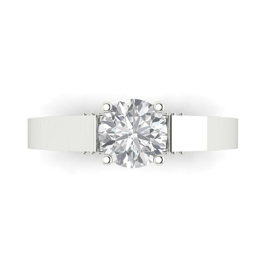 1.06 cttw Zirconia Simulated Diamond Solitaire with Zirconia Simulated Diamond Accents Engagement Ring - Solid White Gold (VVS1, Round Cut,6.5mm)