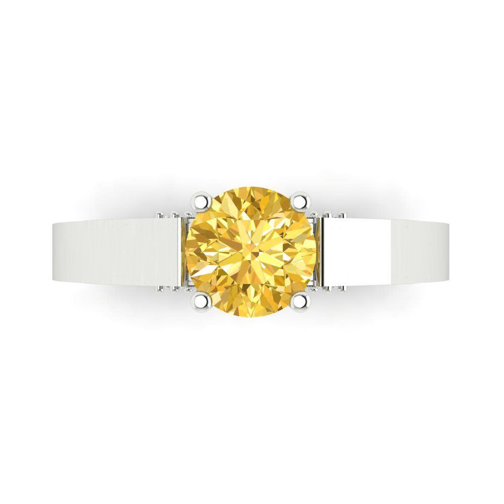 1.06 cttw Zirconia Simulated Yellow Diamond Solitaire with Zirconia Simulated Diamond Accents Engagement Ring - Solid Gold (VVS1, Round Cut,6.5mm)