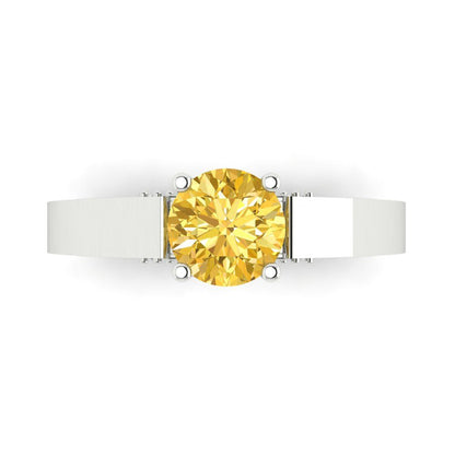 1.06 cttw Zirconia Simulated Yellow Diamond Solitaire with Zirconia Simulated Diamond Accents Engagement Ring - Solid Gold (VVS1, Round Cut,6.5mm)