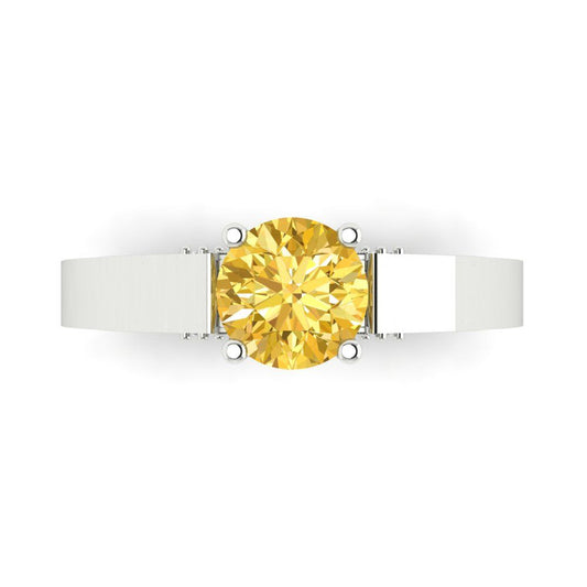 1.06 cttw Zirconia Simulated Yellow Diamond Solitaire with Zirconia Simulated Diamond Accents Engagement Ring - Solid White Gold (VVS1, Round Cut,6.5mm)