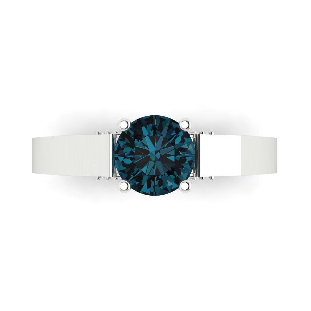 1.06 cttw Natural London Blue Topaz Solitaire with Zirconia Simulated Diamond Accents Engagement Ring - Solid Gold (Round Cut,6.5mm)