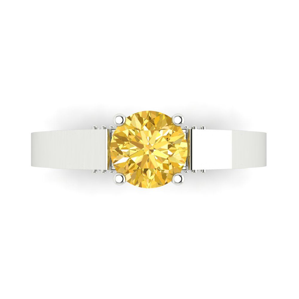 1.06 cttw Natural Citrine Solitaire with Zirconia Simulated Diamond Accents Engagement Ring - Solid Gold (Round Cut,6.5mm)