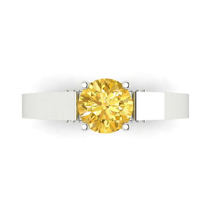 1.06 cttw Natural Citrine Solitaire with Zirconia Simulated Diamond Accents Engagement Ring - Solid Gold (Round Cut,6.5mm)
