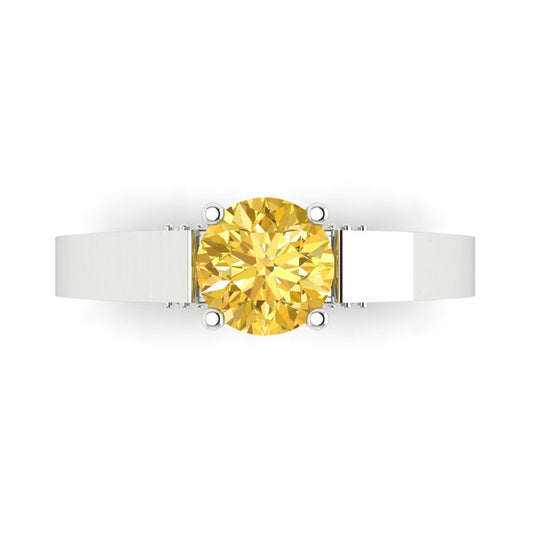 1.06 cttw Natural Citrine Solitaire with Zirconia Simulated Diamond Accents Engagement Ring - Solid White Gold (VVS1, Round Cut,6.5mm)