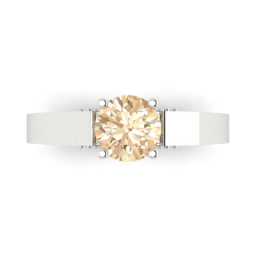 1.06 cttw Natural Morganite Solitaire with Zirconia Simulated Diamond Accents Engagement Ring - Solid Gold (Round Cut,6.5mm)