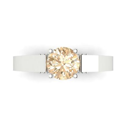 1.06 cttw Natural Morganite Solitaire with Zirconia Simulated Diamond Accents Engagement Ring - Solid Gold (Round Cut,6.5mm)