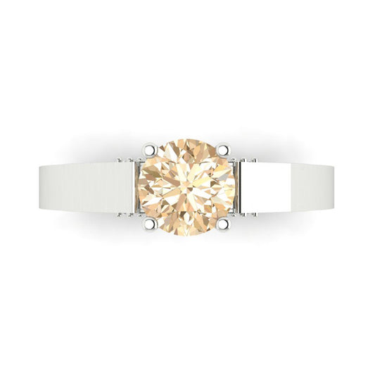 1.06 cttw Natural Morganite Solitaire with Zirconia Simulated Diamond Accents Engagement Ring - Solid White Gold (VVS1, Round Cut,6.5mm)