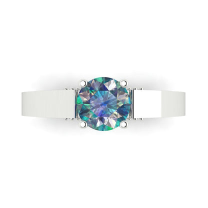 1.06 cttw Blue Moissanite Solitaire with Zirconia Simulated Diamond Accents Engagement Ring - Solid Gold (Round Cut,6.5mm)