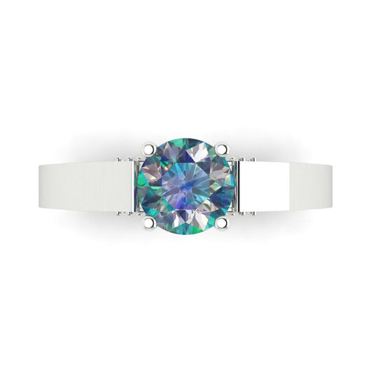 1.06 cttw Blue Moissanite Solitaire with Zirconia Simulated Diamond Accents Engagement Ring - Solid White Gold (VVS1, Round Cut,6.5mm)