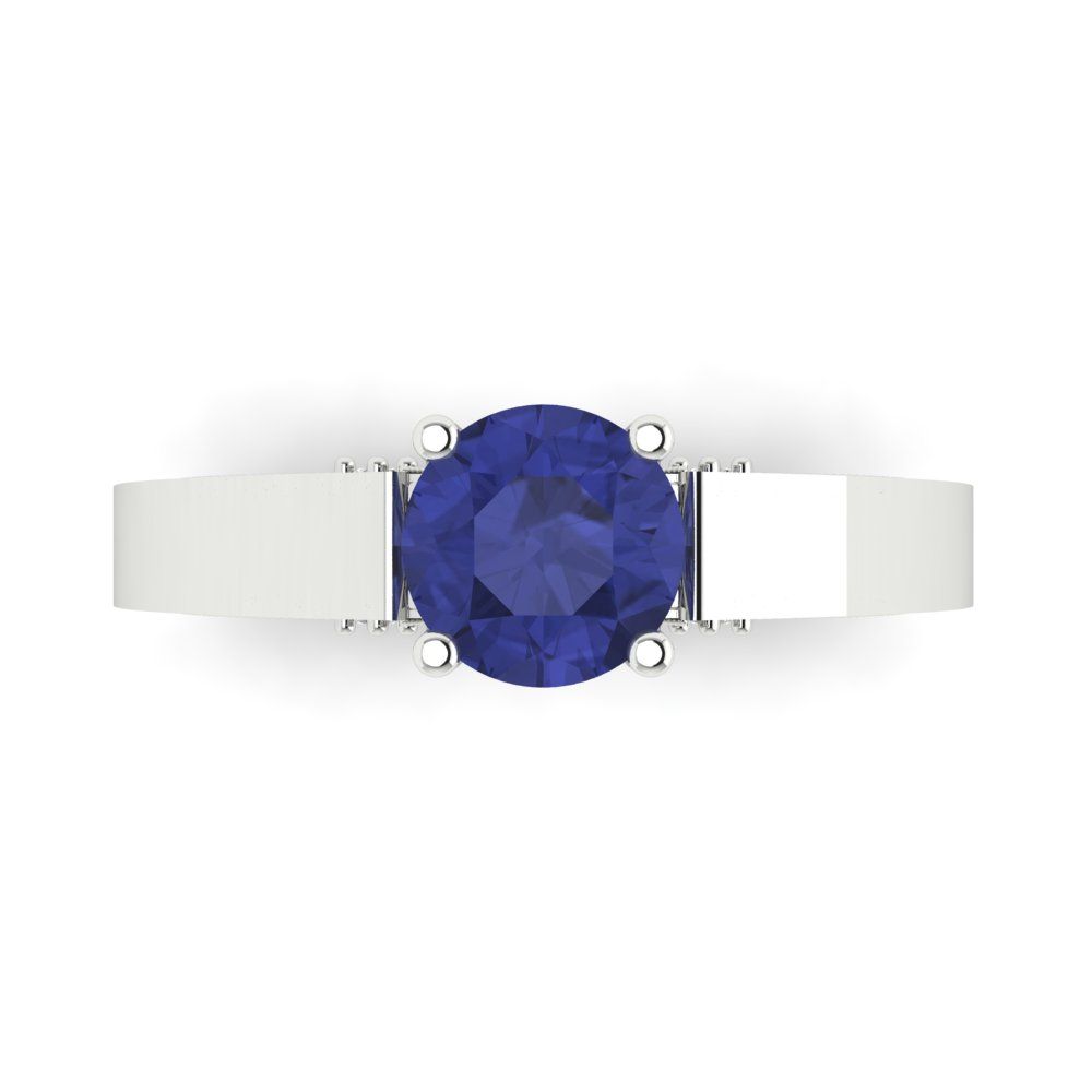 1.06 cttw Simulated Tanzanite Solitaire with Zirconia Simulated Diamond Accents Engagement Ring - Solid Gold (Round Cut,6.5mm)