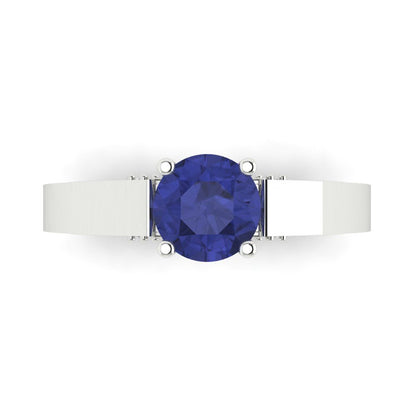 1.06 cttw Simulated Tanzanite Solitaire with Zirconia Simulated Diamond Accents Engagement Ring - Solid Gold (Round Cut,6.5mm)