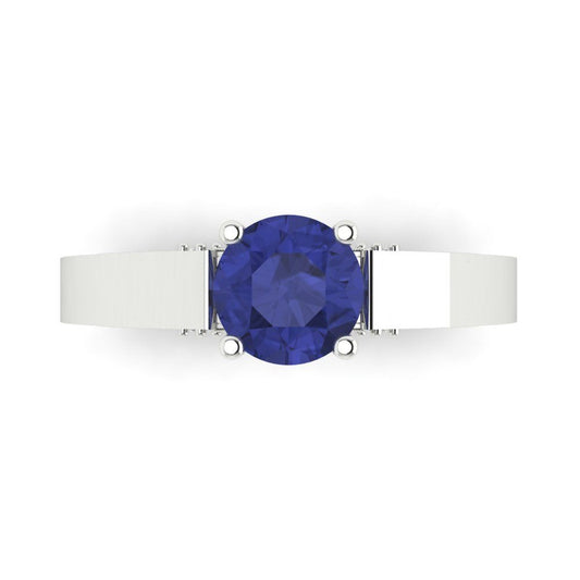 1.06 cttw Simulated Tanzanite Solitaire with Zirconia Simulated Diamond Accents Engagement Ring - Solid White Gold (VVS1, Round Cut,6.5mm)