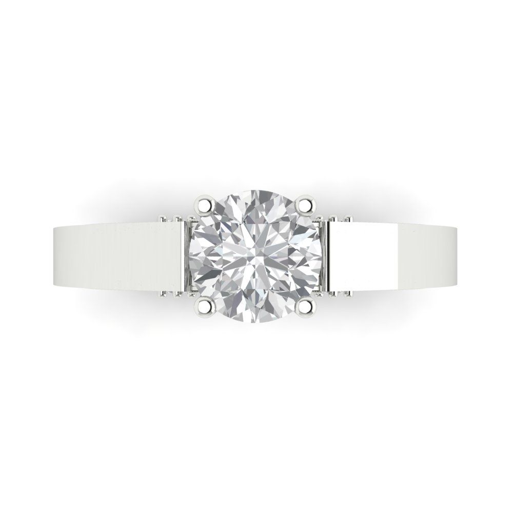 1.06 cttw White Sapphire Solitaire with Zirconia Simulated Diamond Accents Engagement Ring - Solid Gold (Round Cut,6.5mm)