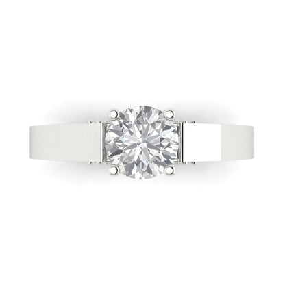1.06 cttw White Sapphire Solitaire with Zirconia Simulated Diamond Accents Engagement Ring - Solid Gold (Round Cut,6.5mm)