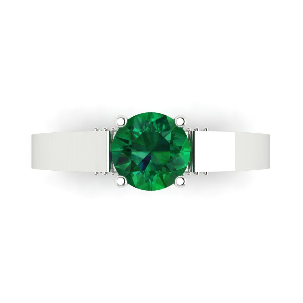 1.06 cttw Simulated Emerald Solitaire with Zirconia Simulated Diamond Accents Engagement Ring - Solid Gold (Round Cut,6.5mm)