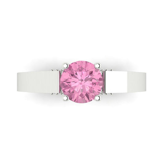 1.06 cttw Zirconia Simulated Pink Diamond Solitaire with Zirconia Simulated Diamond Accents Engagement Ring - Solid White Gold (VVS1, Round Cut,6.5mm)