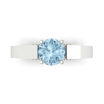 1.06 cttw Zirconia Simulated Blue Diamond Solitaire with Zirconia Simulated Diamond Accents Engagement Ring - Solid Gold (VVS1, Round Cut,6.5mm)