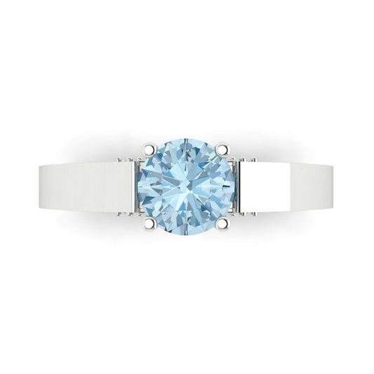 1.06 cttw Zirconia Simulated Blue Diamond Solitaire with Zirconia Simulated Diamond Accents Engagement Ring - Solid White Gold (VVS1, Round Cut,6.5mm)