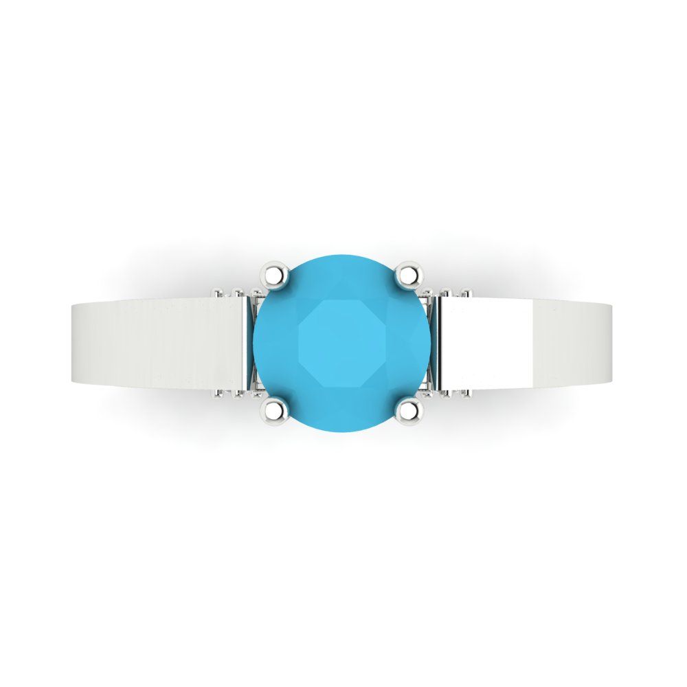 1.06 cttw Simulated Turquoise Solitaire with Zirconia Simulated Diamond Accents Engagement Ring - Solid White Gold (VVS1, Round Cut,6.5mm)