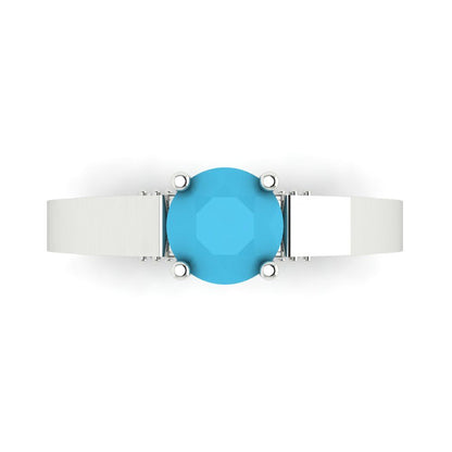 1.06 cttw Simulated Turquoise Solitaire with Zirconia Simulated Diamond Accents Engagement Ring - Solid White Gold (VVS1, Round Cut,6.5mm)
