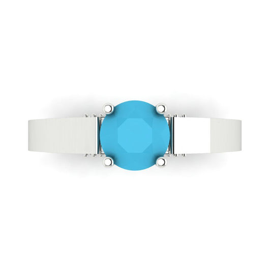 1.06 cttw Simulated Turquoise Solitaire with Zirconia Simulated Diamond Accents Engagement Ring - Solid White Gold (VVS1, Round Cut,6.5mm)