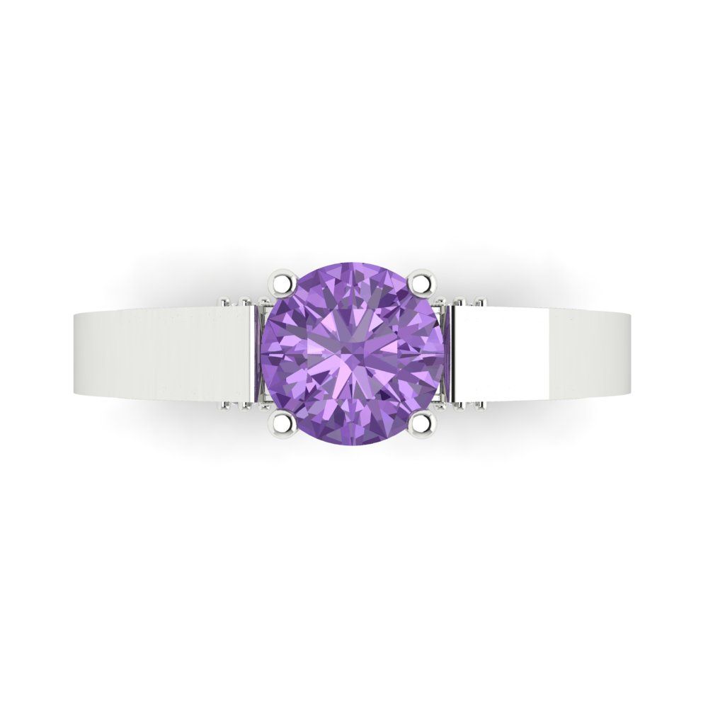 1.06 cttw Simulated Alexandrite Solitaire with Zirconia Simulated Diamond Accents Engagement Ring - Solid White Gold (VVS1, Round Cut,6.5mm)