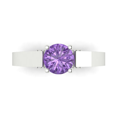 1.06 cttw Simulated Alexandrite Solitaire with Zirconia Simulated Diamond Accents Engagement Ring - Solid White Gold (VVS1, Round Cut,6.5mm)