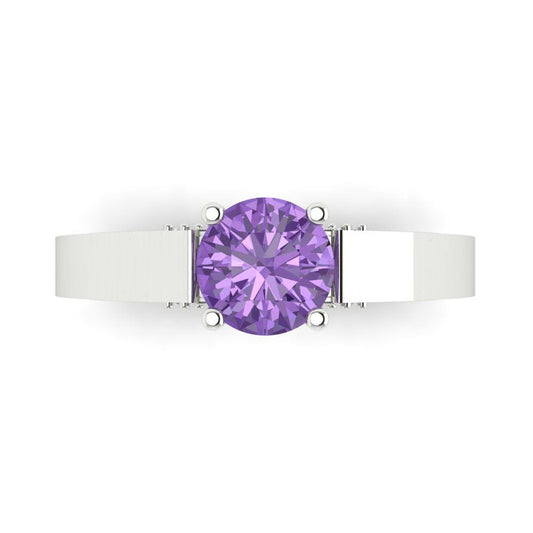 1.06 cttw Simulated Alexandrite Solitaire with Zirconia Simulated Diamond Accents Engagement Ring - Solid White Gold (VVS1, Round Cut,6.5mm)