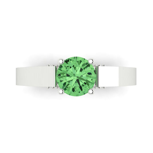 1.06 cttw Zirconia Simulated Green Diamond Solitaire with Zirconia Simulated Diamond Accents Engagement Ring - Solid White Gold (VVS1, Round Cut,6.5mm)