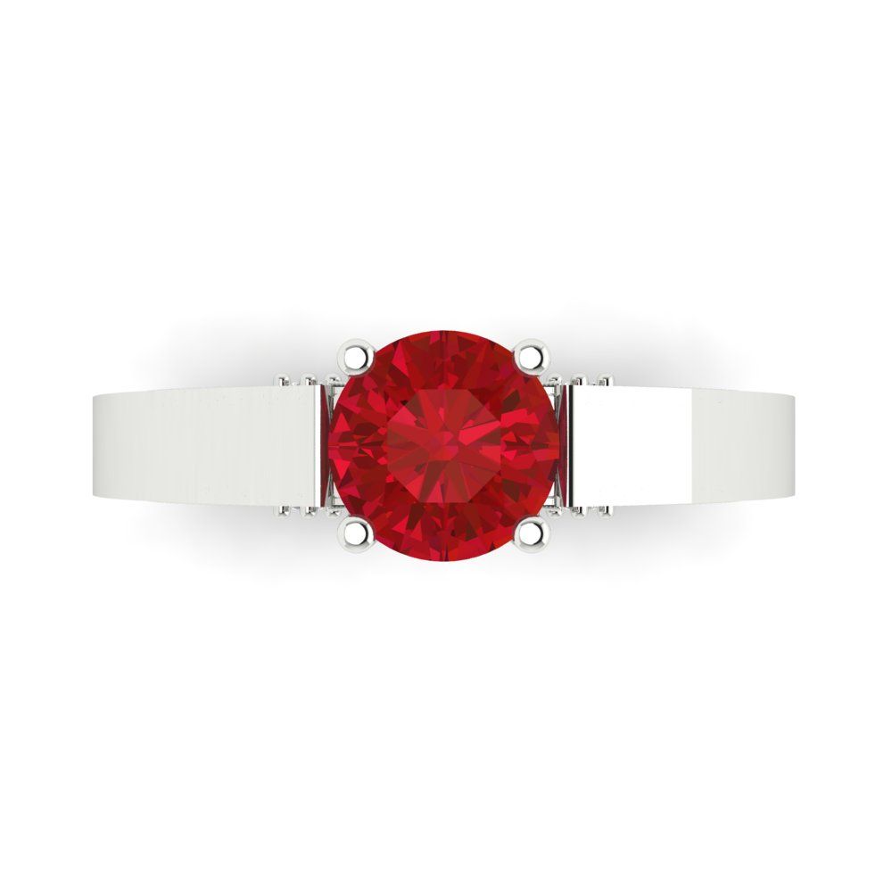 1.06 cttw Simulated Ruby Solitaire with Zirconia Simulated Diamond Accents Engagement Ring - Solid White Gold (VVS1, Round Cut,6.5mm)