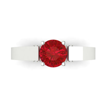 1.06 cttw Simulated Ruby Solitaire with Zirconia Simulated Diamond Accents Engagement Ring - Solid White Gold (VVS1, Round Cut,6.5mm)