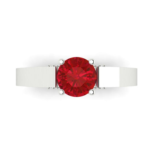 1.06 cttw Simulated Ruby Solitaire with Zirconia Simulated Diamond Accents Engagement Ring - Solid White Gold (VVS1, Round Cut,6.5mm)