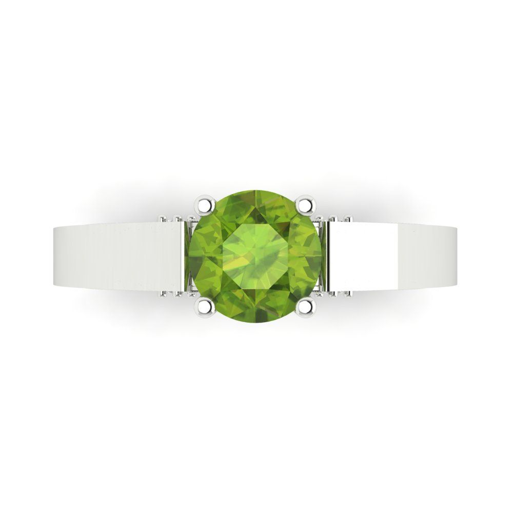 1.06 cttw Natural Peridot Solitaire with Zirconia Simulated Diamond Accents Engagement Ring - Solid Gold (Round Cut,6.5mm)
