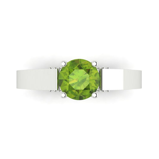 1.06 cttw Natural Peridot Solitaire with Zirconia Simulated Diamond Accents Engagement Ring - Solid White Gold (VVS1, Round Cut,6.5mm)