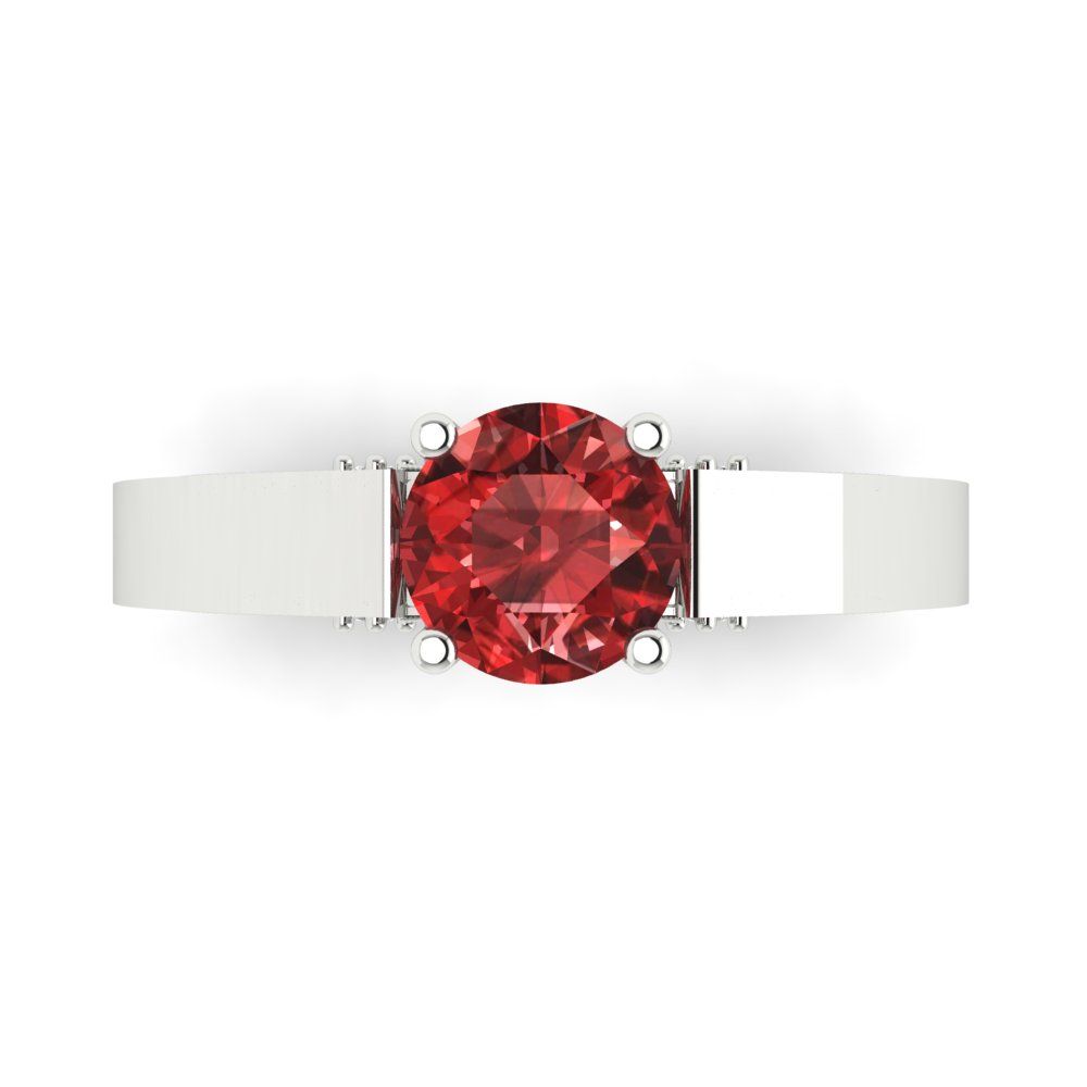 1.06 cttw Natural Garnet Solitaire with Zirconia Simulated Diamond Accents Engagement Ring - Solid White Gold (VVS1, Round Cut,6.5mm)